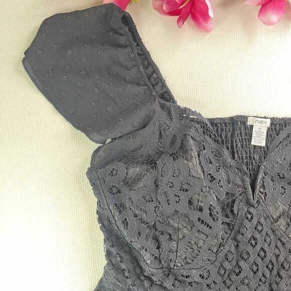 Rue Plus Black Lace Boho Festival Blouse Women’s Plus Size 4X Baby Doll - Picture 3 of 14